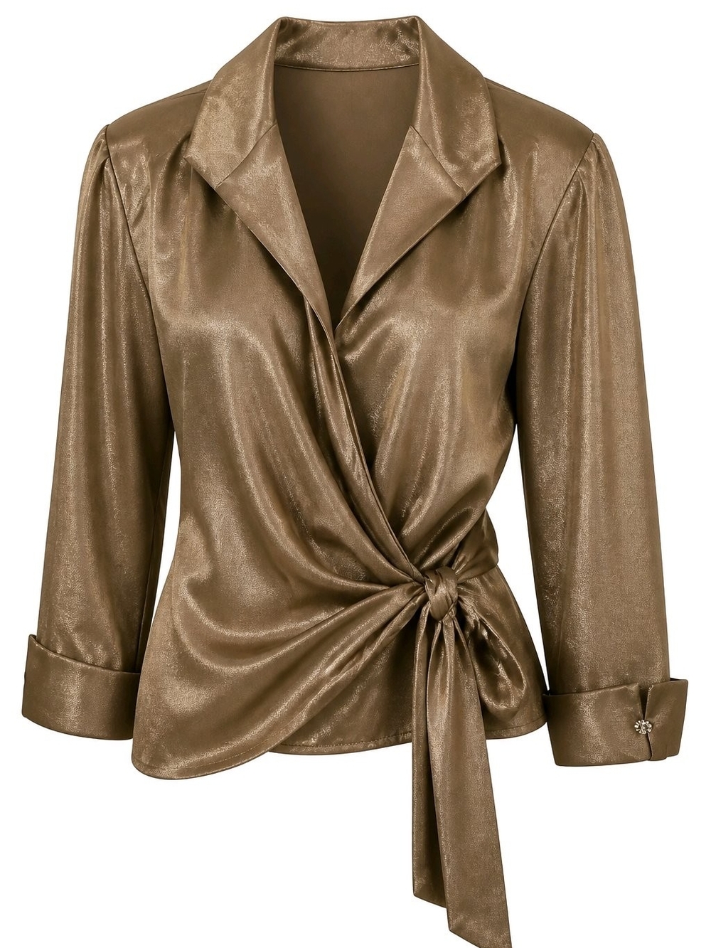 Lori Max New York Satin Tie-Waist Wrap Blouse in Bronze